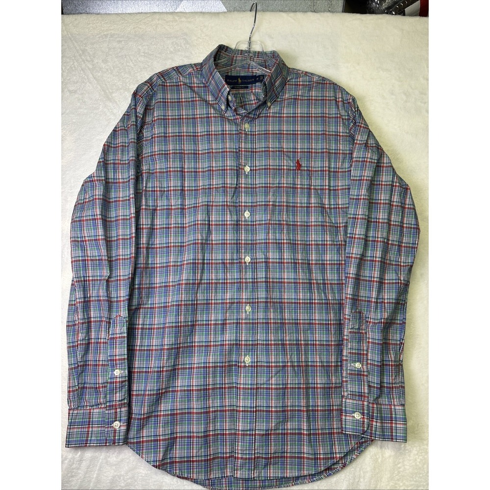 Ralph Lauren Shirt Medium Classic Fit Long Sleeve Multicolor Plaid Red Pony